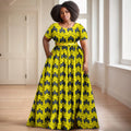 Afripride African Women's Dresses Ankara Batik Short Sleeve Gold Stamped Belt Accessory Dress 2425127