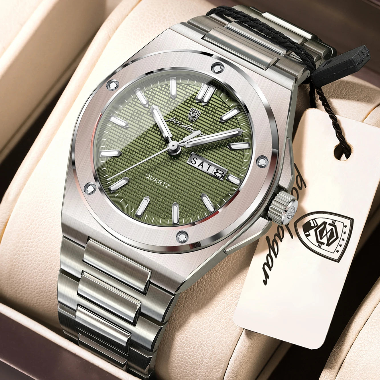 POEDAGAR Business Quartz Men's Clock Date Week Waterproof Luminous Sport Male Watch Stainless Steel Casual Watches For Man Reloj