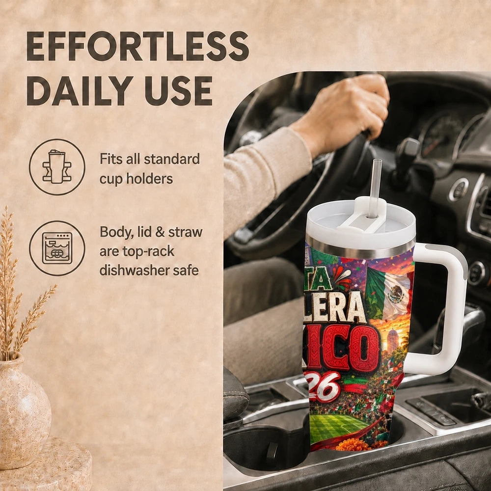 2026 MEXICO Football Vacuum Flasks 40oz Stainless Steel Insulated Tumbler with Handle & Straw Leakproof Travel Mug