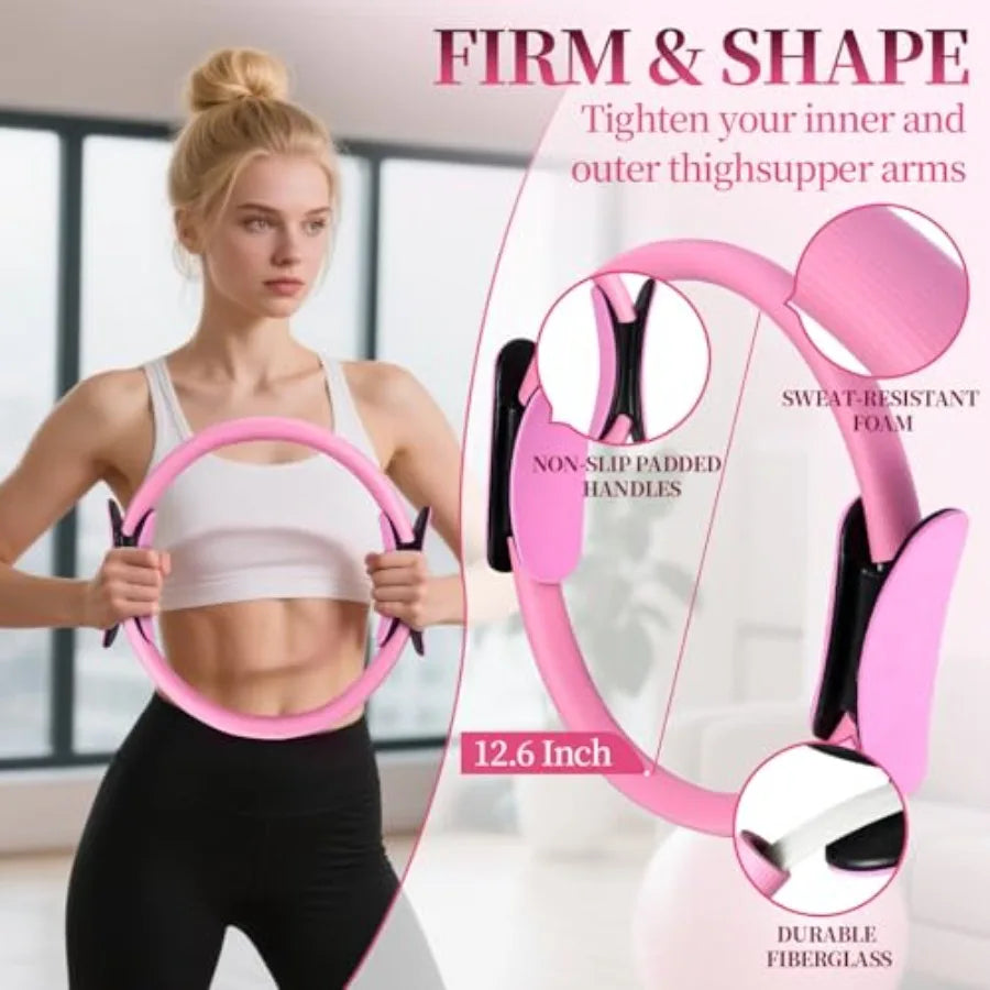 Pilates Essentials Kit for Women 15 Pcs Home Workout Equipment with Yoga Circle Ball Ring 5 Resistance Bands Pedal Puller Anti