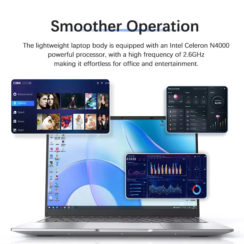 2026 14.1 Inch Notebook Computer Intel A3950 Ultra Slim Laptop 12GB RAM 512GB 1TB 2TB SSD Windows 11 Portable PC 4K Office Study