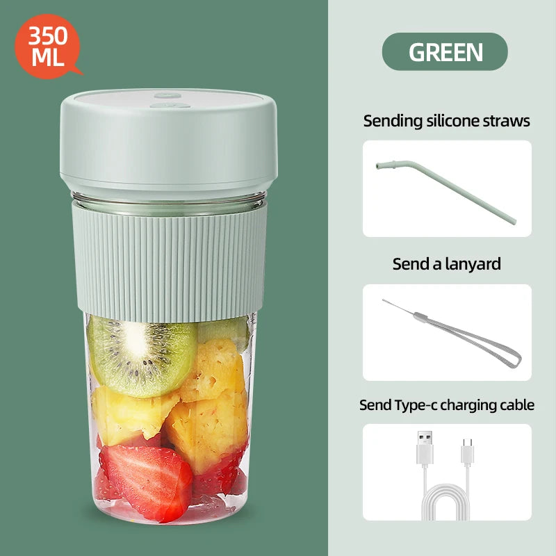 Portable Blender Electric Juicer Cup Large Capacity USB Rechargeable Mini Smoothie Maker 6 Blades Ice Crusher for Shakes Travel