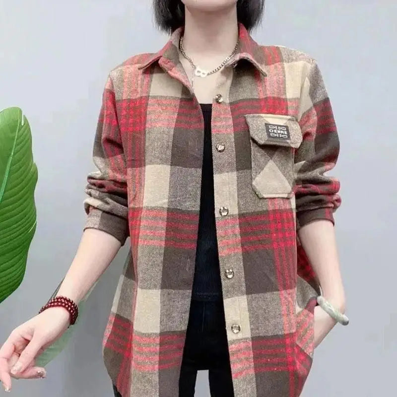 2025 Spring Autumn Winter Women's Warm Shirt Coat New Mother's Female Shirt With Plush Thickened Ladies Sanded Thick Jacket