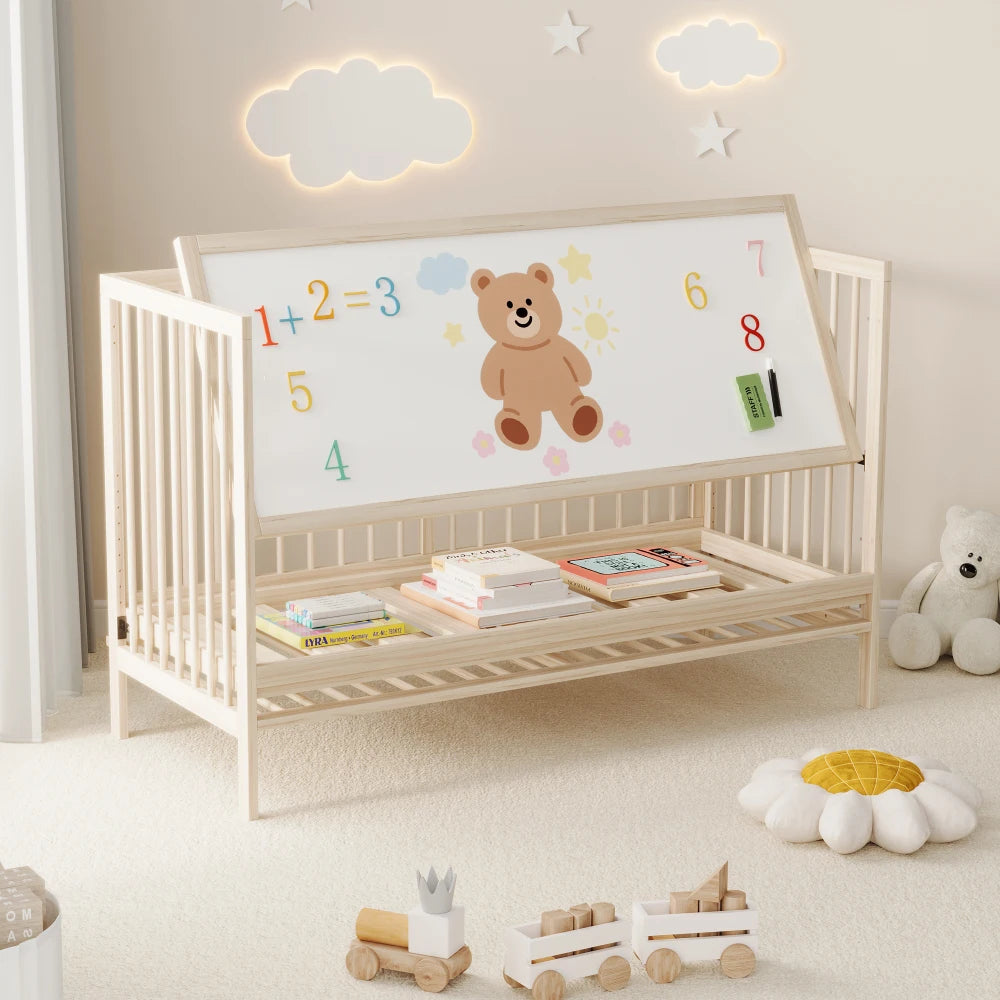 Multifunctional Wooden Baby Cot That Can Convert To Extra Bed Painting Board Rack Desk Height Adjustable Without Mattress