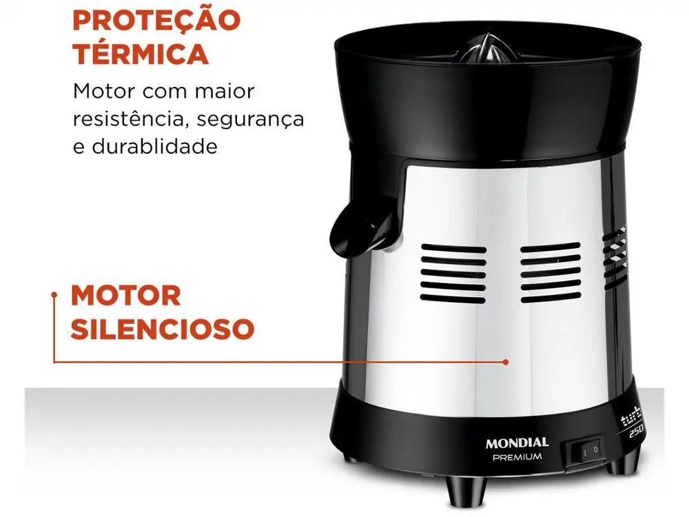 Mondial Turbo Premium E-10 Electric Inox Fruit Juicer 250W Capacity 1L - Bivolt