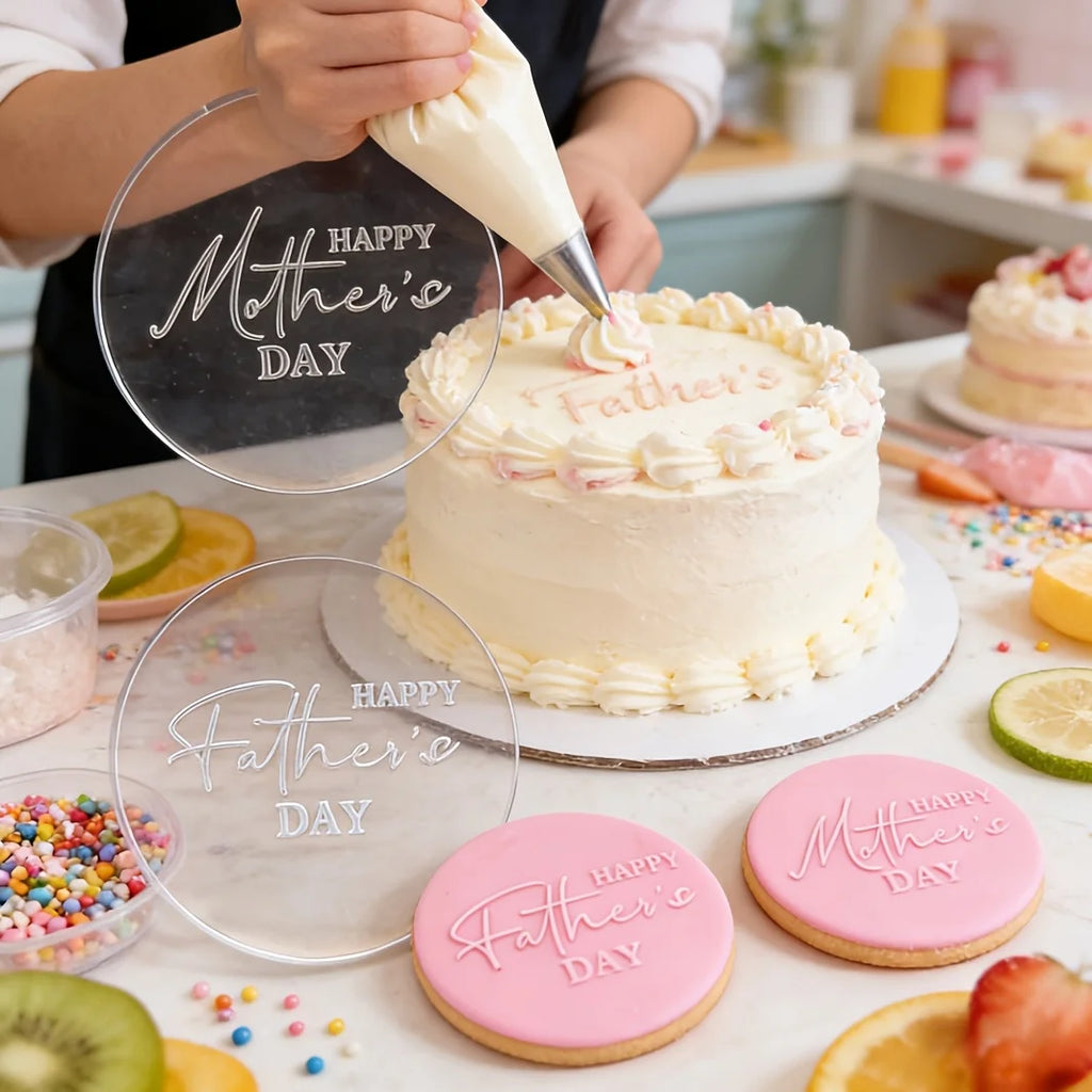 Happy Mother's Day / Father's Day Acrylic Cookie Embosser Stamp - Fondant Cake Decorating Tool for Baking DIY Gifts