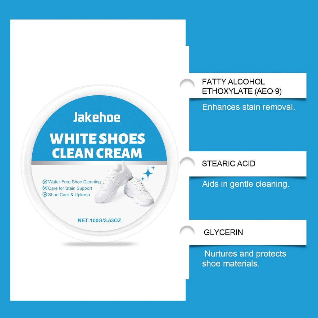 White Shoe Cleaner Cream Sneaker Stain Remover Waterless Cleaning Paste Whitening Repair Polish Leather Canvas Shoe Care 100g