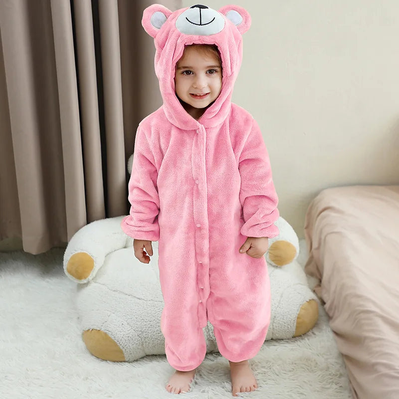 Kids Kigurumis Bear Animal Cartoon Onesies Baby Flannel Pajamas Infant Hooded Sleepwear Jumpsuits Cosplay Costume Cartoon onesie