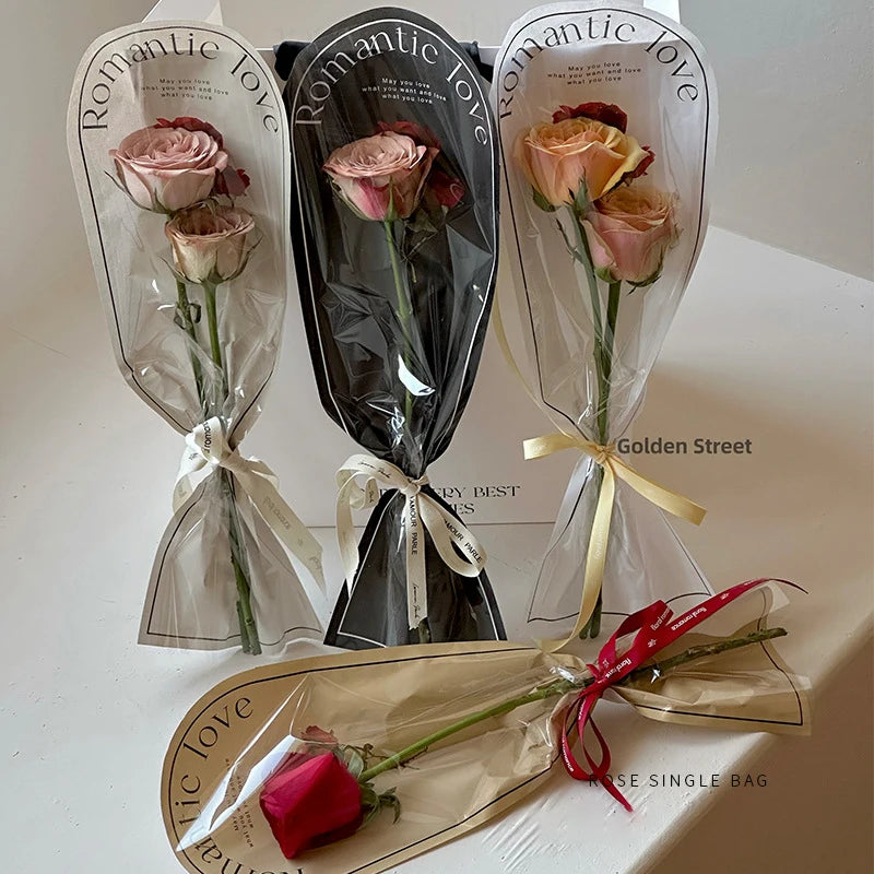 20pcs Valentine'S Day Rose Straight Tube Single Tube Bag Fresh Flower Packaging, Transparent Floral Bouquet Diy Packaging Bag