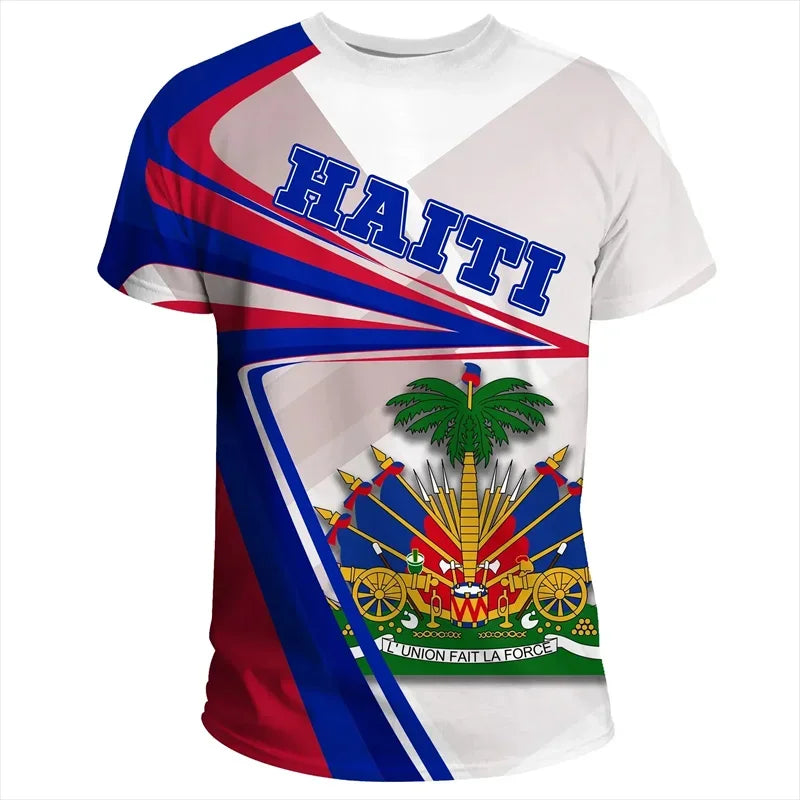 3D Printed Haiti Flag T-Shirt For Men National Emblem Pattern Short Sleeve Tees Casual Sports O-Neck T-Shirts Street Loose Tops