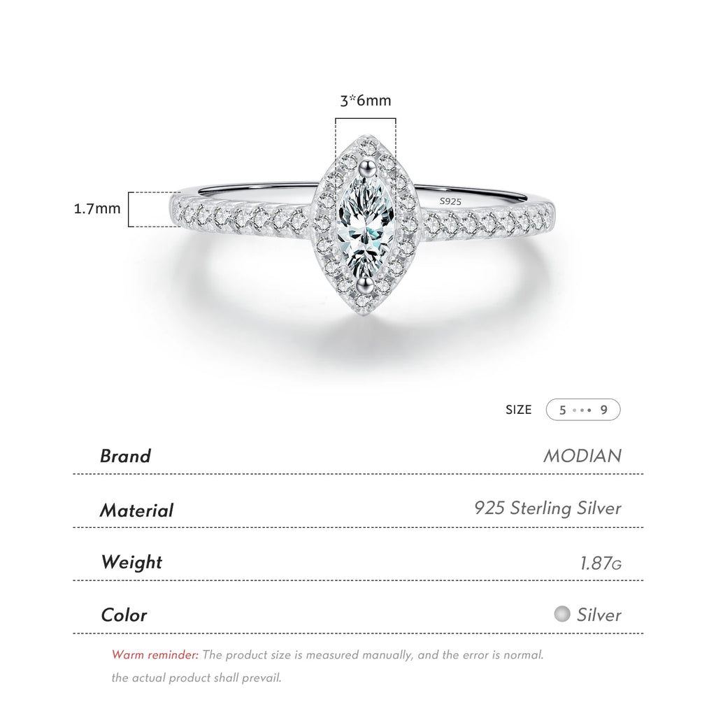 MODIAN Exquisite Luxury Marquise Cut CZ Ring 925 Sterling Silver Ring for Women Wedding Engagement Gift Fine Jewelry Accessories