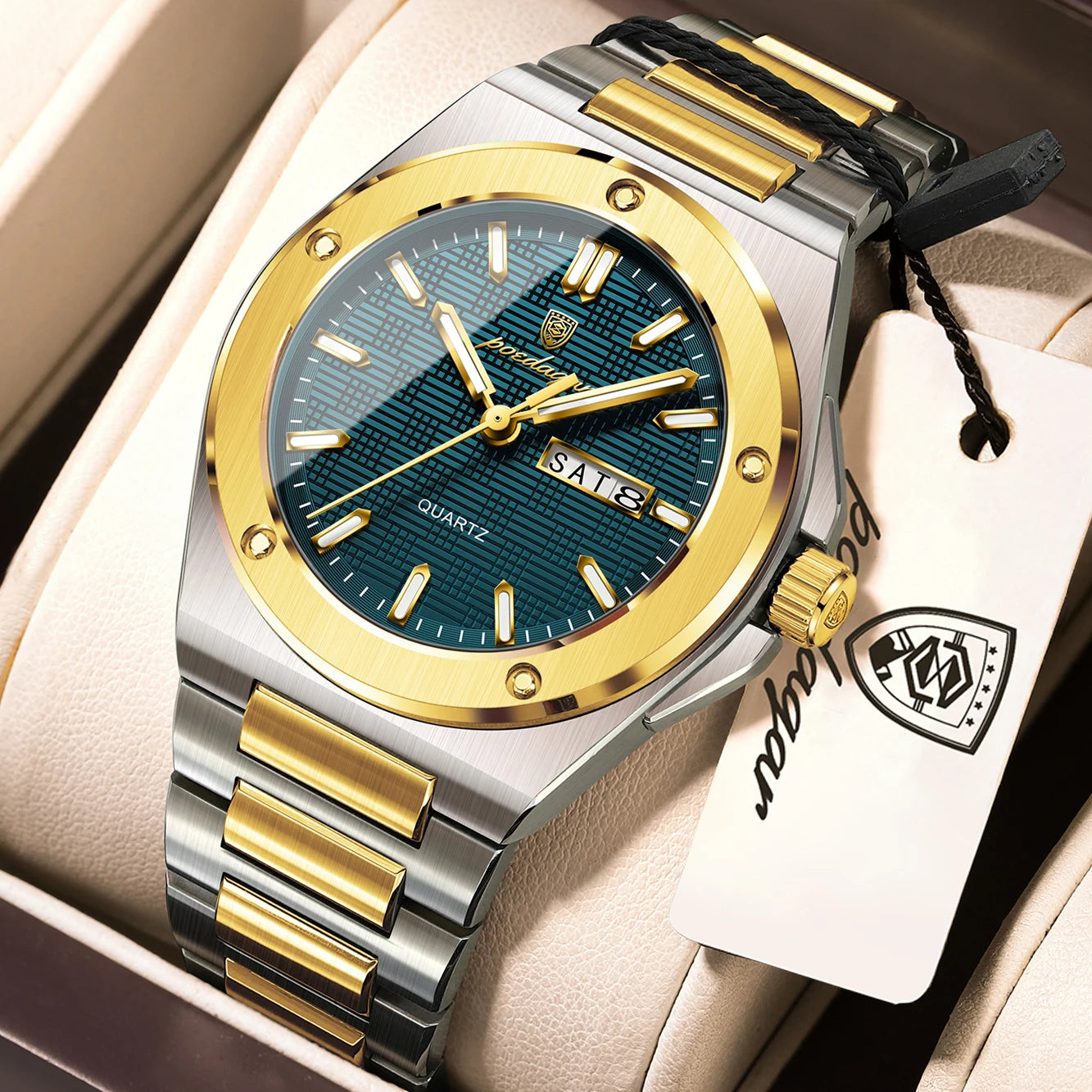 POEDAGAR Business Quartz Men's Clock Date Week Waterproof Luminous Sport Male Watch Stainless Steel Casual Watches For Man Reloj
