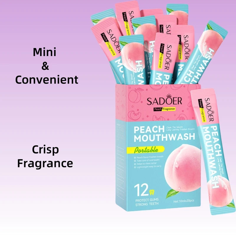 10ml*20 Pieces of Sadoer Peach Mouthwash Are Rich in Peach Extract, Menthol, and Have a Sweet Peach Scent, with a Unique and Pleasant Taste, Fresh Breath, No Dead Ends, Improve the Oral Environment, and Help You Easily Say Go