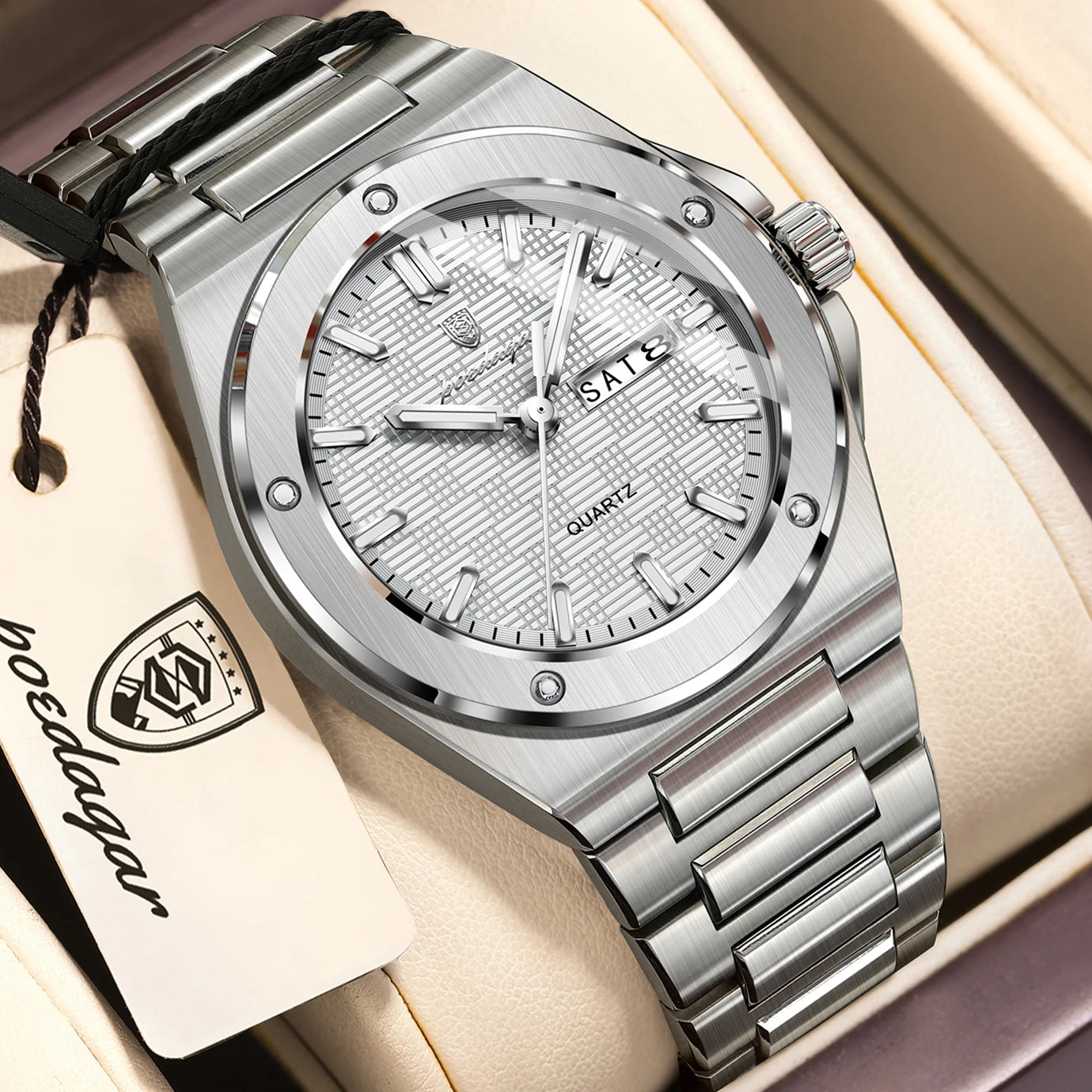 POEDAGAR Fashion Men's Clock Quartz Date Week Luxury Male Watch Waterproof Luminous Stainless Steel Watches For Men Reloj Hombre