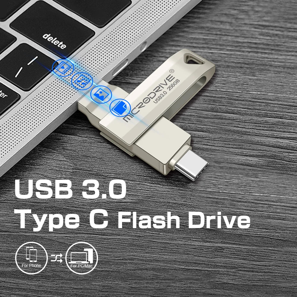 2 in 1 OTG USB-C Flash Pen Drive Metal Memory Stick Usb 3.0 flash Disk 64GB 128GB 256G 512G USB3.0 Type-C Pendrive