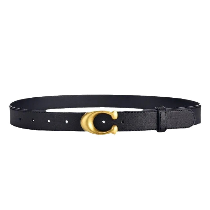 Ladies' belts are fashionable and versatile. Jeans are decorated with belts. Women's ins style black cowhide belts simple style