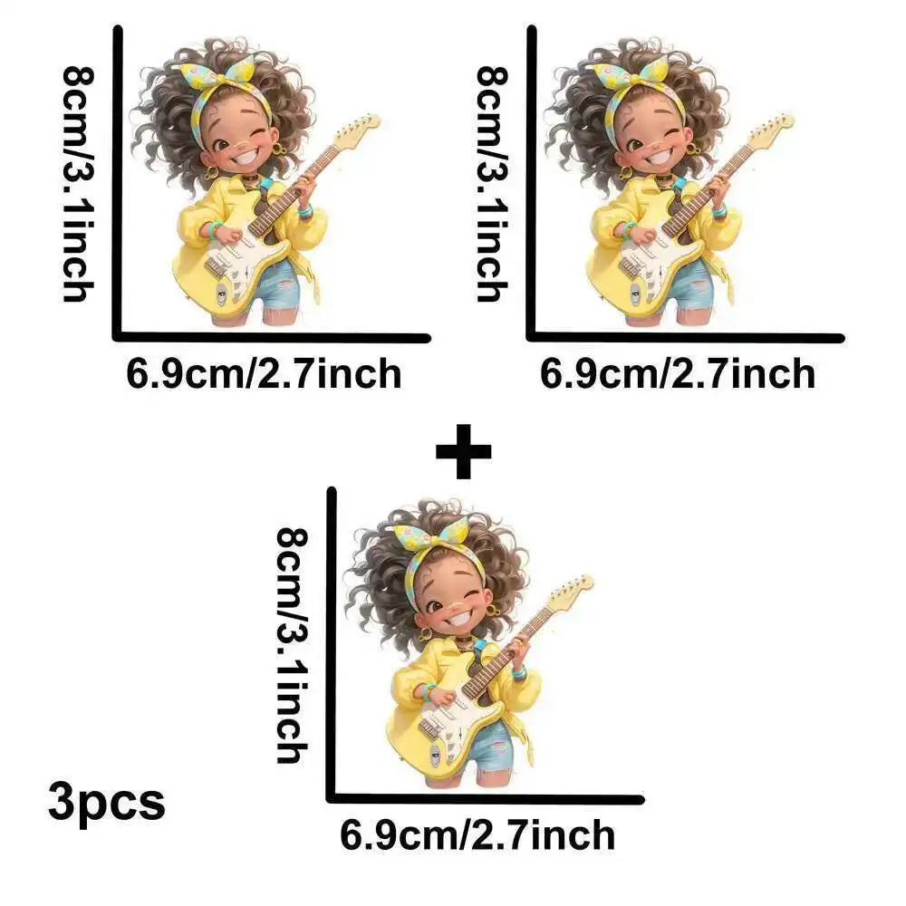Yellow Guitar Music Girl Heat Transfer Patches For Clothing DIY A-Level Washable T-shirts Iron-on Thermal Stickers