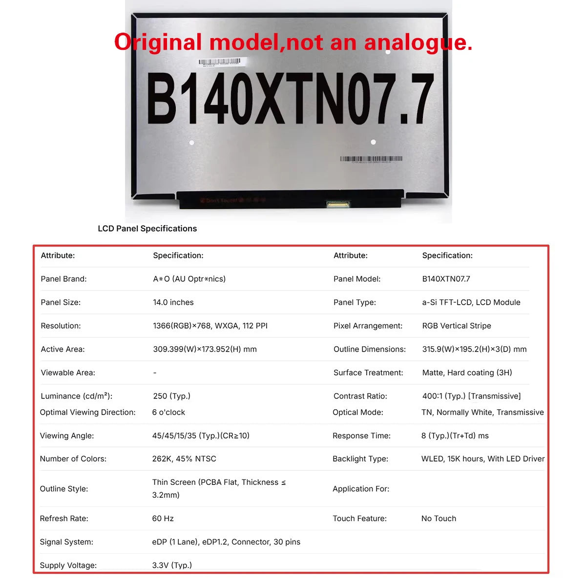 Original New A+ 14 inch Slim Laptop Lcd Screen Panel NV140FHM N41 V8.0 B140XTN07.9 B140XTN07.1 B140XTN07.7 B140XTN07.6
