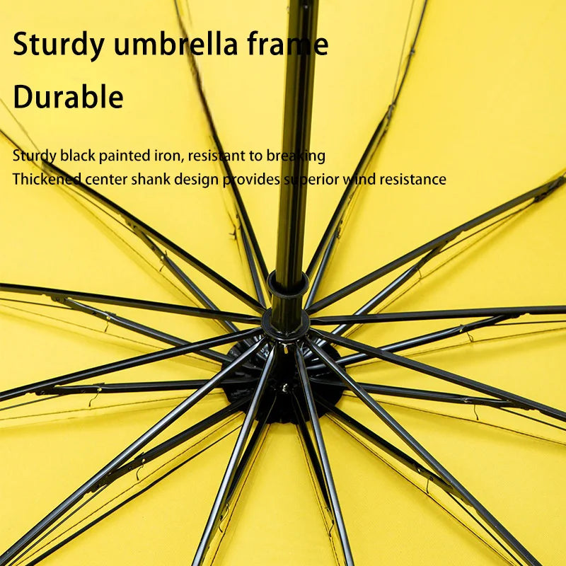Umbrella Enlarged Thickened Reverse 12 Rib Reinforced Umbrella Men Folding Umbrella Oversized Windproof Rainproof 130cm