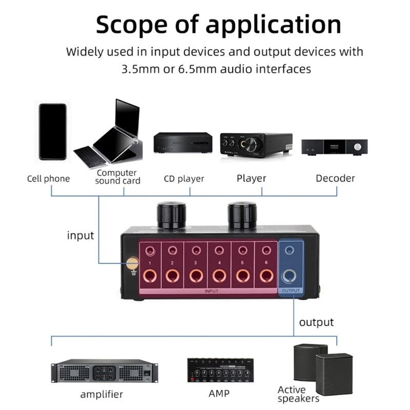 6 In 1Out Audios Signal Selection Switcher Audios Switcher Selector For Seamlessly Sound Quality Effortless Switching