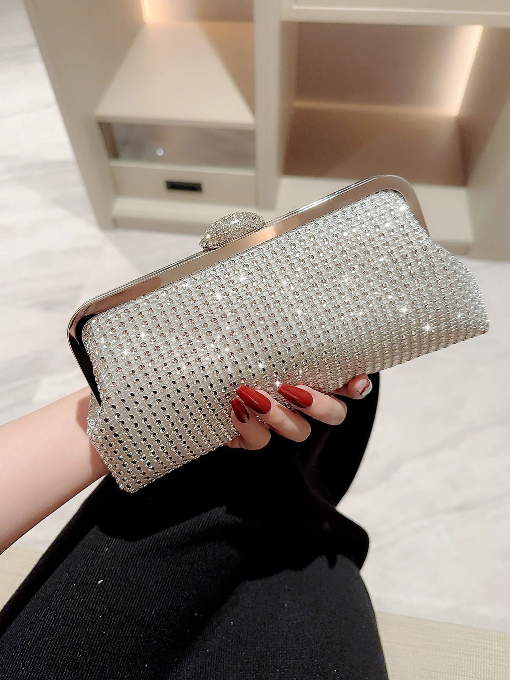 Women's Fashion Shiny Rhinestone Evening Bag Clutch Bag Party Bag Prom Bag Evening Bag Dress Bag Chain Bag