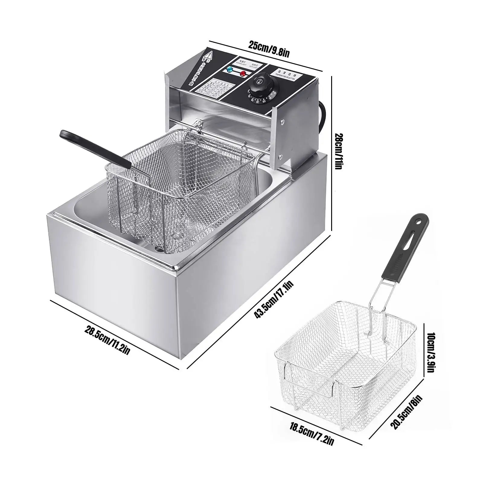 6L Electric Deep Fryer 2500W Stainless Steel Commercial Electric Fryer Household Chips Frying Pan French Fries Making Machine