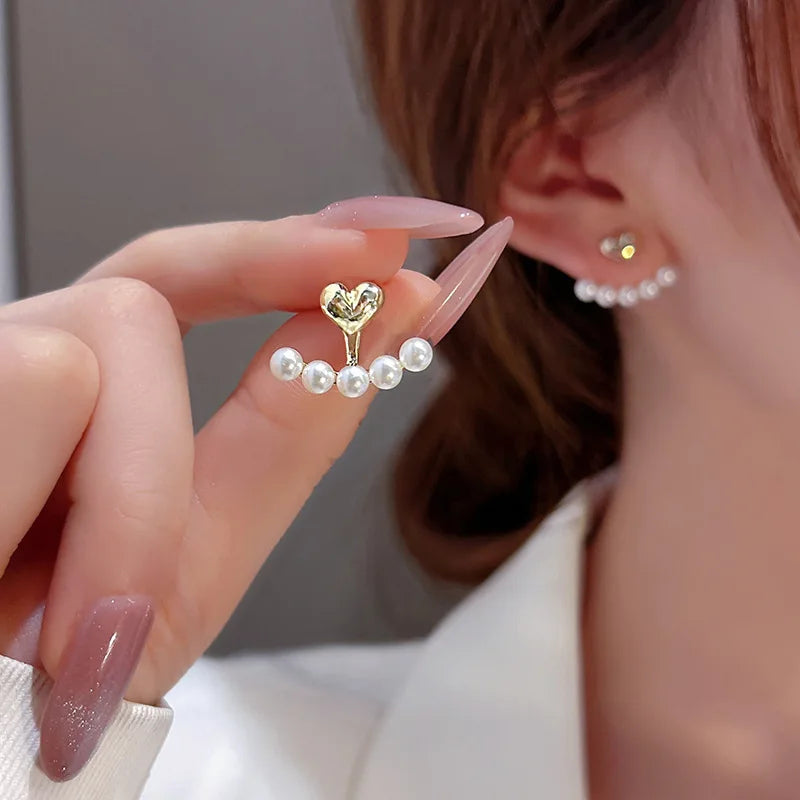 Korean Earring Claw Ear Hook Stud Earrings for Women White Enamel CZ Gold Color Ear Earrings Fashion Jewelry Christmas Gift