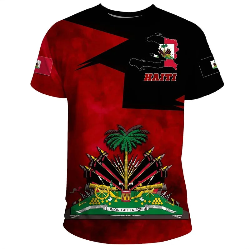 3D Printed Haiti Flag T-Shirt For Men National Emblem Pattern Short Sleeve Tees Casual Sports O-Neck T-Shirts Street Loose Tops