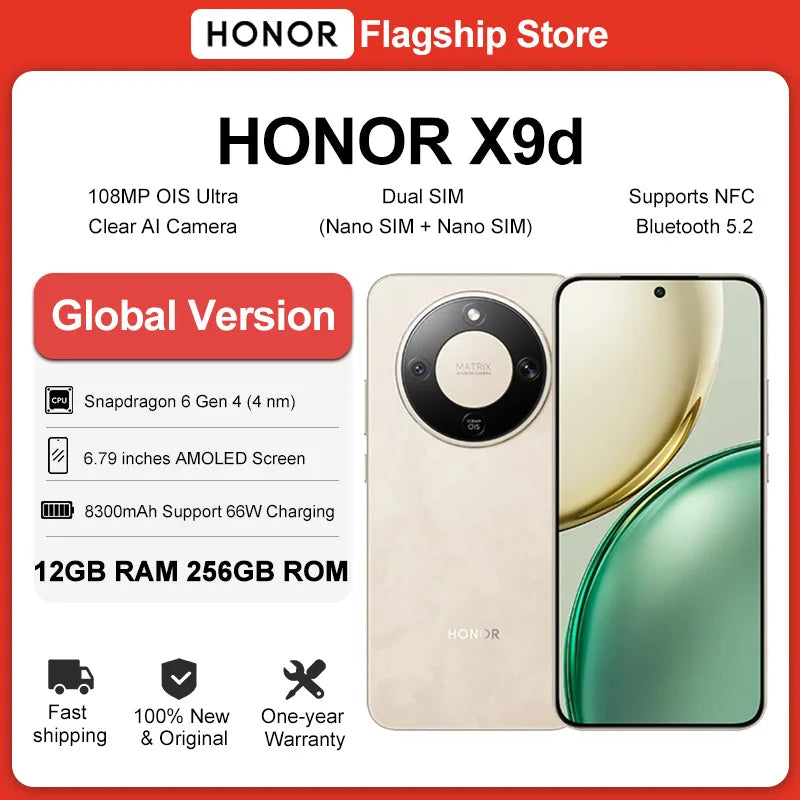 Global Version HONOR X9d 5G Smartphone 6.79" AMOLED Display 108MP Dual AI Cameras 8300mAh Battery 66W Fast Charging Dual SIM NFC