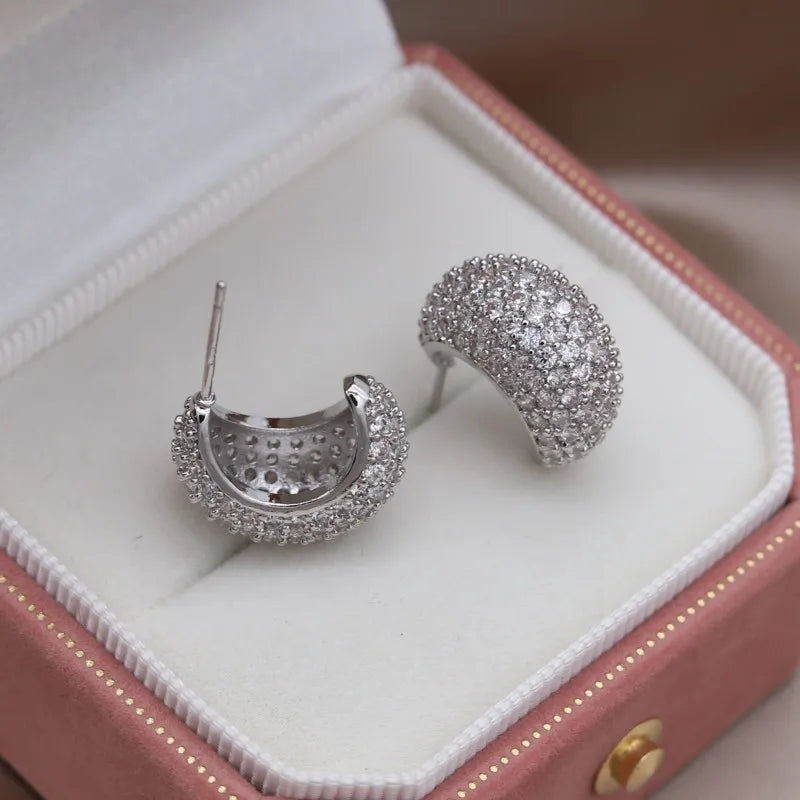 Korean new design fashion jewelry 14K gold plated exquisite close-set zircon round earring simple women's daily work accessories