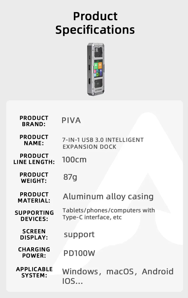 PIVA G71 docking station 7-in-1 docking station 4K high-definition projector adapter converter, multi interface USB 3.0 Gigabit
