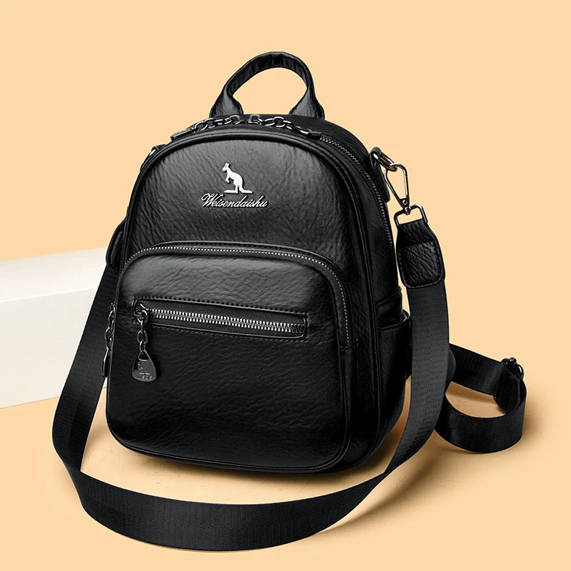 Leather Double Shoulder Bag Casual Travel  Fashion Korean Style Soft Leather Top Layer Cowhide Backpack Versatile Travel Bag