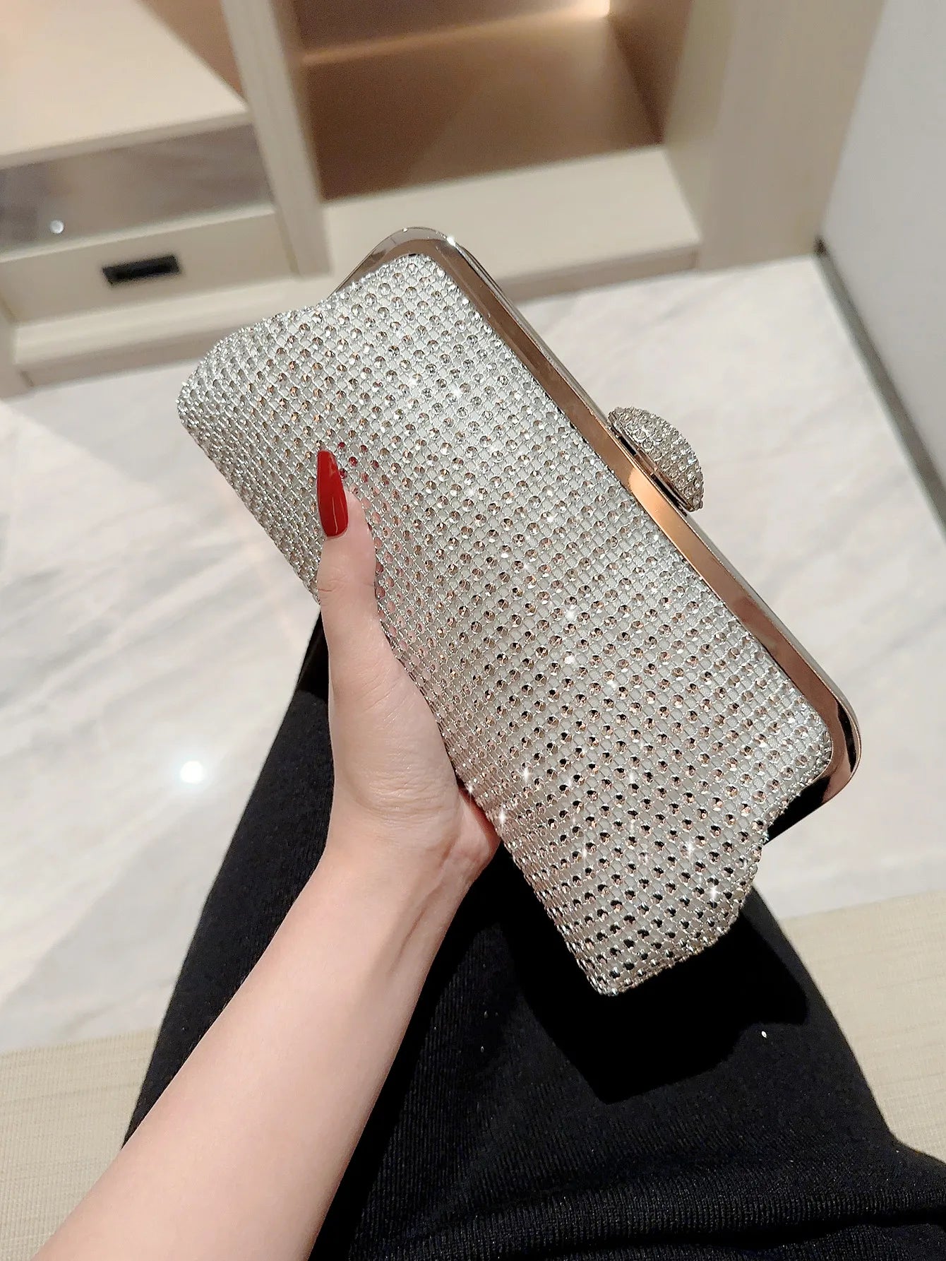 Women's Fashion Shiny Rhinestone Evening Bag Clutch Bag Party Bag Prom Bag Evening Bag Dress Bag Chain Bag