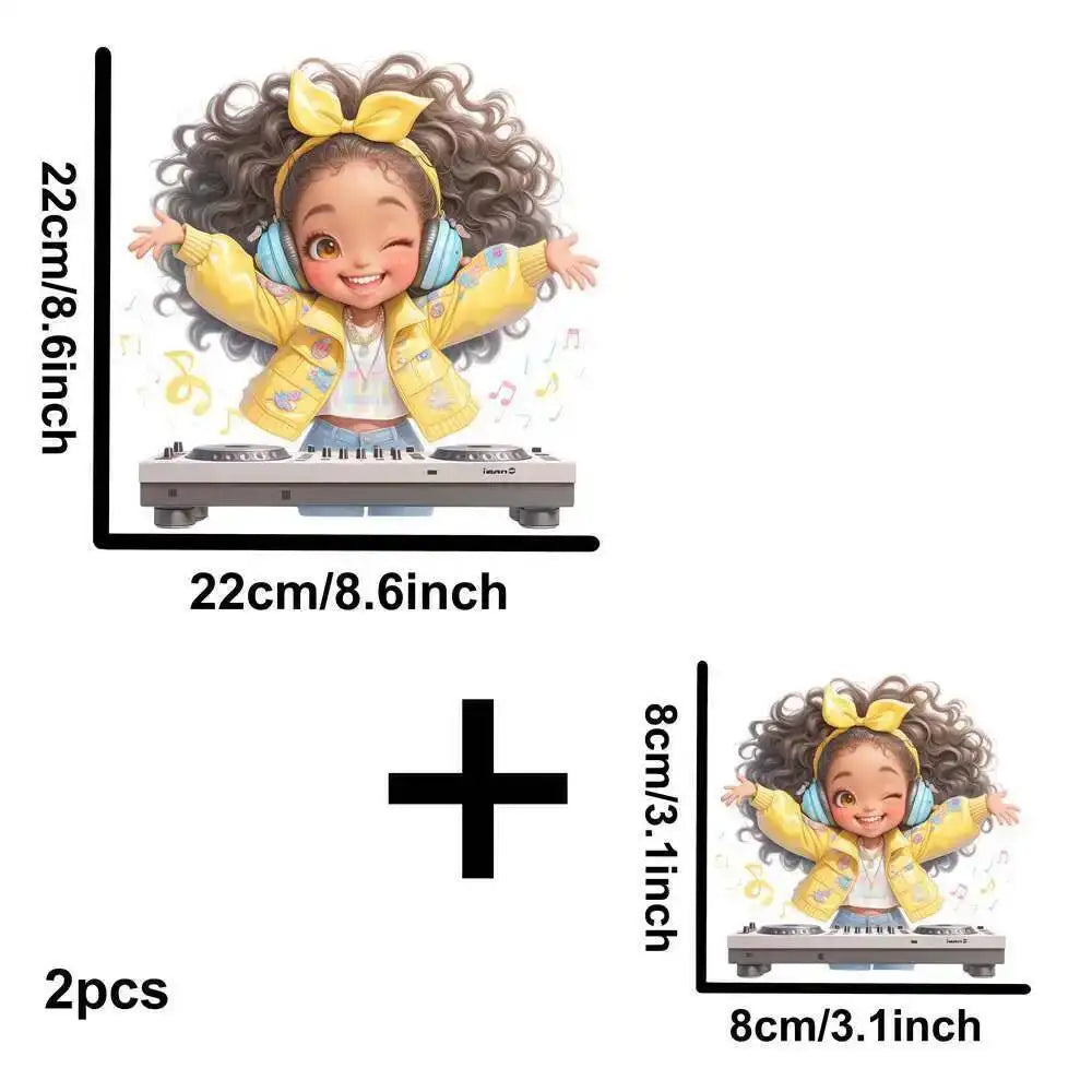 Yellow Guitar Music Girl Heat Transfer Patches For Clothing DIY A-Level Washable T-shirts Iron-on Thermal Stickers