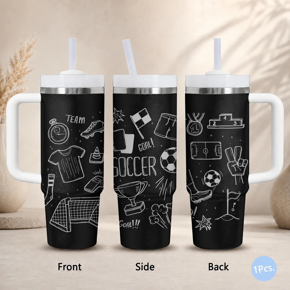 Football Game Team Vacuum Flasks 40oz Stainless Steel Insulated Tumbler with Handle Straw Leakproof Cup Daily Travel Mug