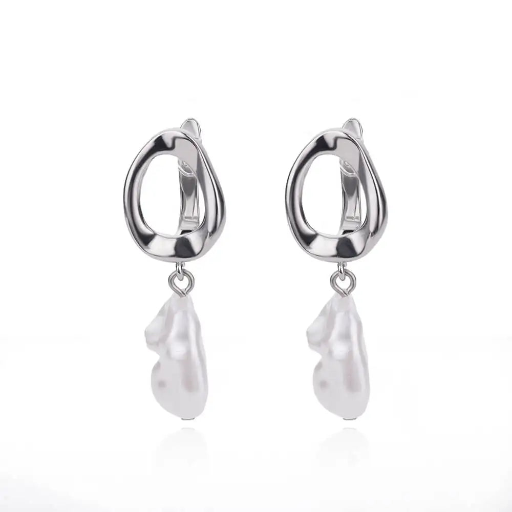 Circle Earrings For Women Vintage Punk Round Baroque Pearl Earrings Stainless Steel Circle Ear Clip Women Jewelry Gift Mujer