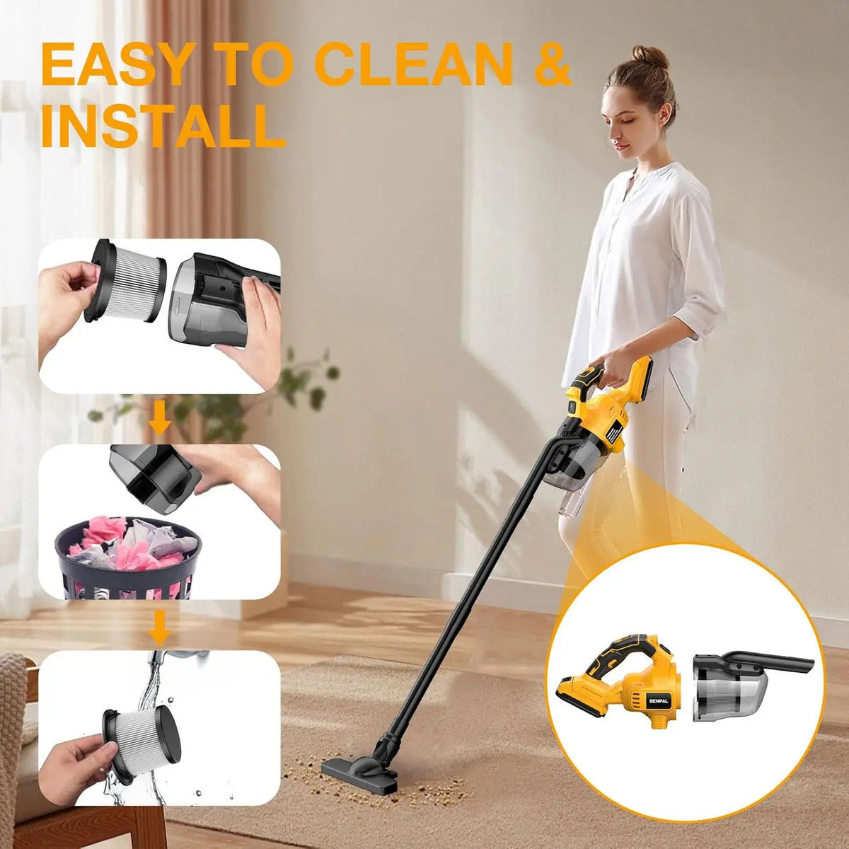 Handheld Vacuum Cleaner with 2pcs Filter  Electric Cordless Vacuum  for Home Car Pet Hair Clean For DeWalt 20V Battery