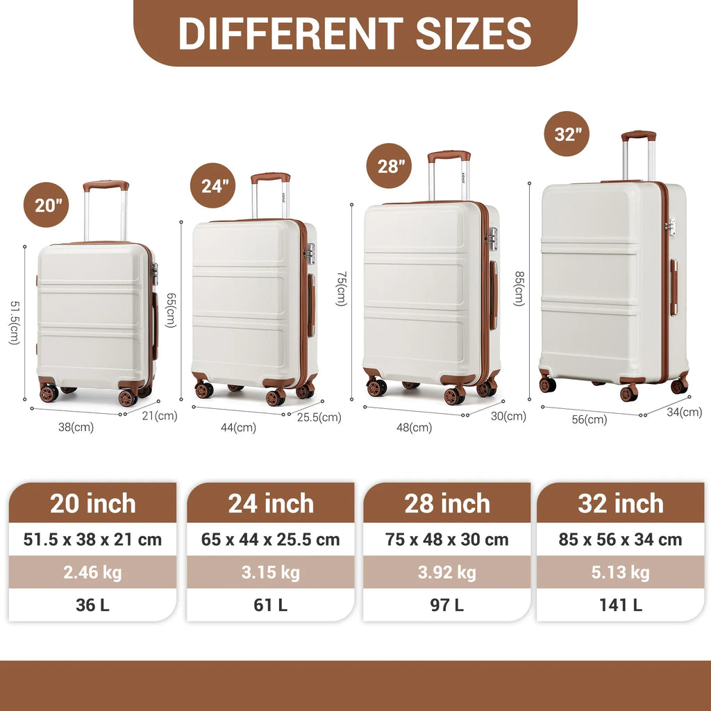 KONO 32 Inch Hard Case, Lightweight ABS + PC Trolleys with Twin wheels, TSA Lock, suitcase (S/M/L/XL)