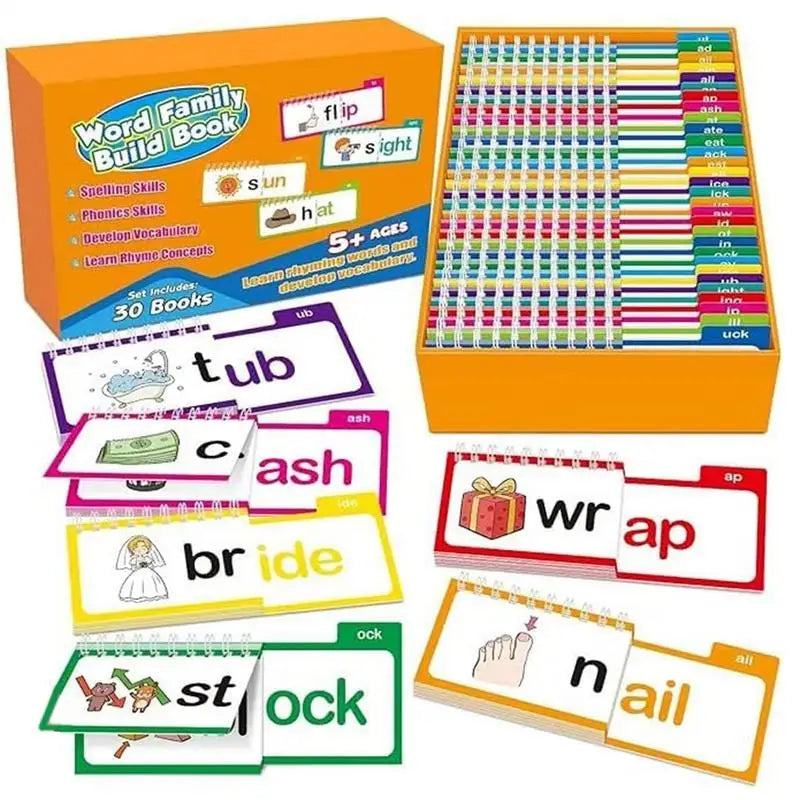 30 Read And Rhyme F lip Books/ Vocabulary Flash Cards Word Families Flash Cards Word Family Build Book Educational Read Game