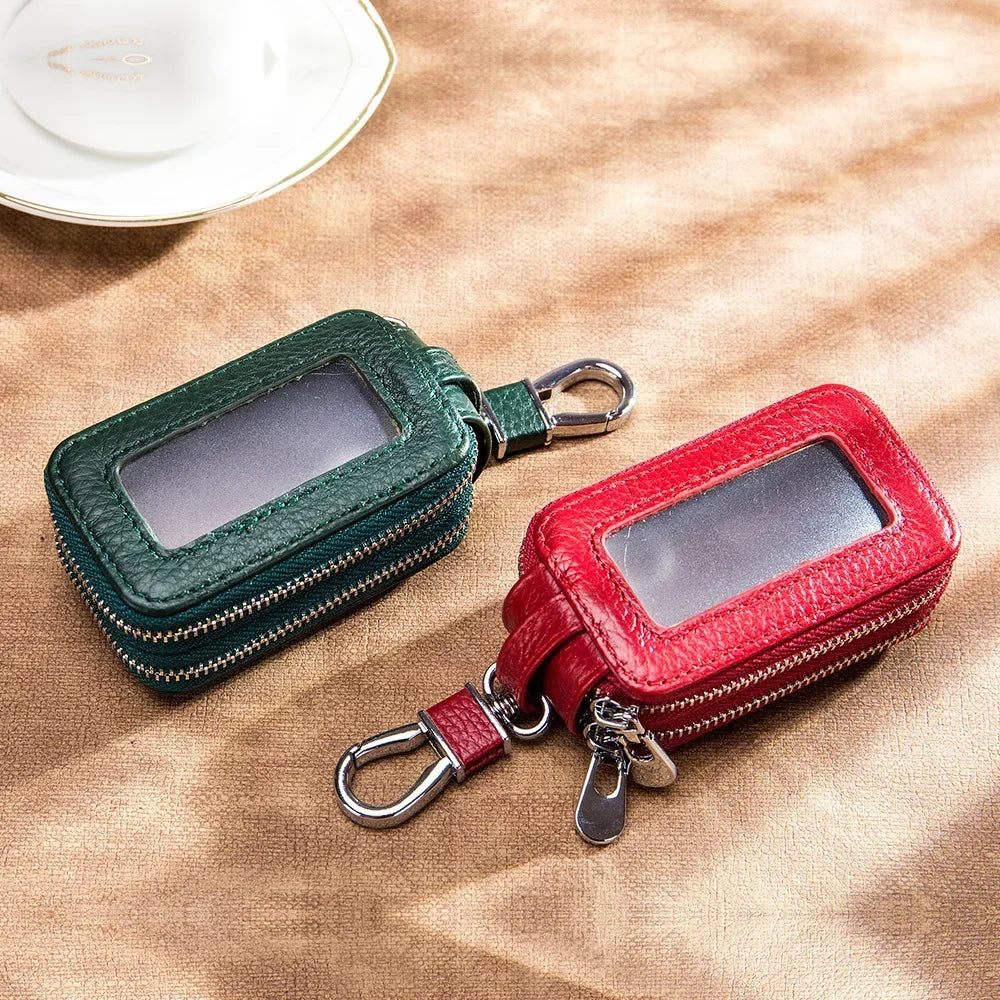 Car Key Holder Men Genuine Leather Practical Housekeeper Multifunctional Double Zipper Square Home Key Case Women Keys Wallet
