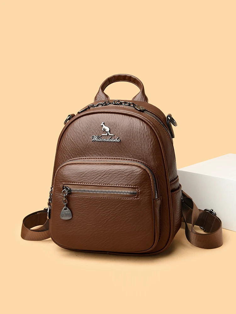 Leather Double Shoulder Bag Casual Travel  Fashion Korean Style Soft Leather Top Layer Cowhide Backpack Versatile Travel Bag