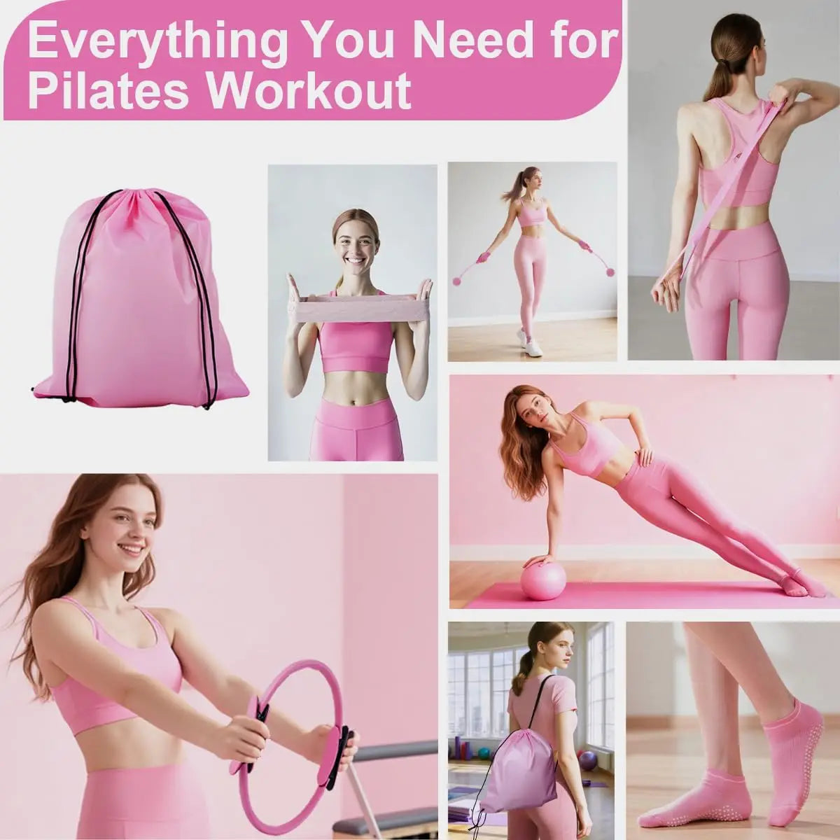 Women's Pilates Kit with Ring, Ball, Bands, Strap, Rope & Bag for Home Workouts