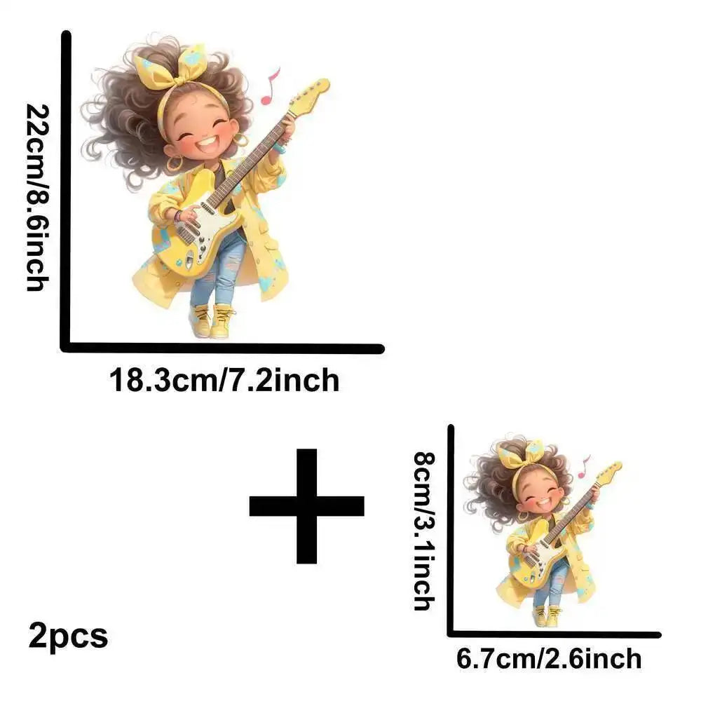 Yellow Guitar Music Girl Heat Transfer Patches For Clothing DIY A-Level Washable T-shirts Iron-on Thermal Stickers