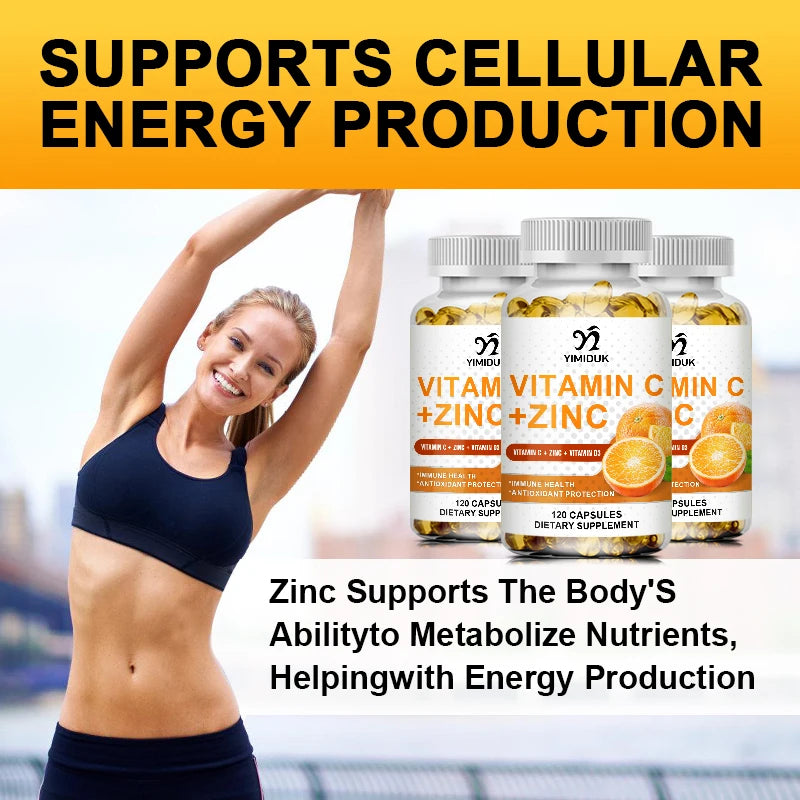 Buy 2 Get 2 Free! Vitamin C & Zinc Capsules, Support Synergistic Immune, Antioxidant & Skin Health Booster, Energy, Metabolism