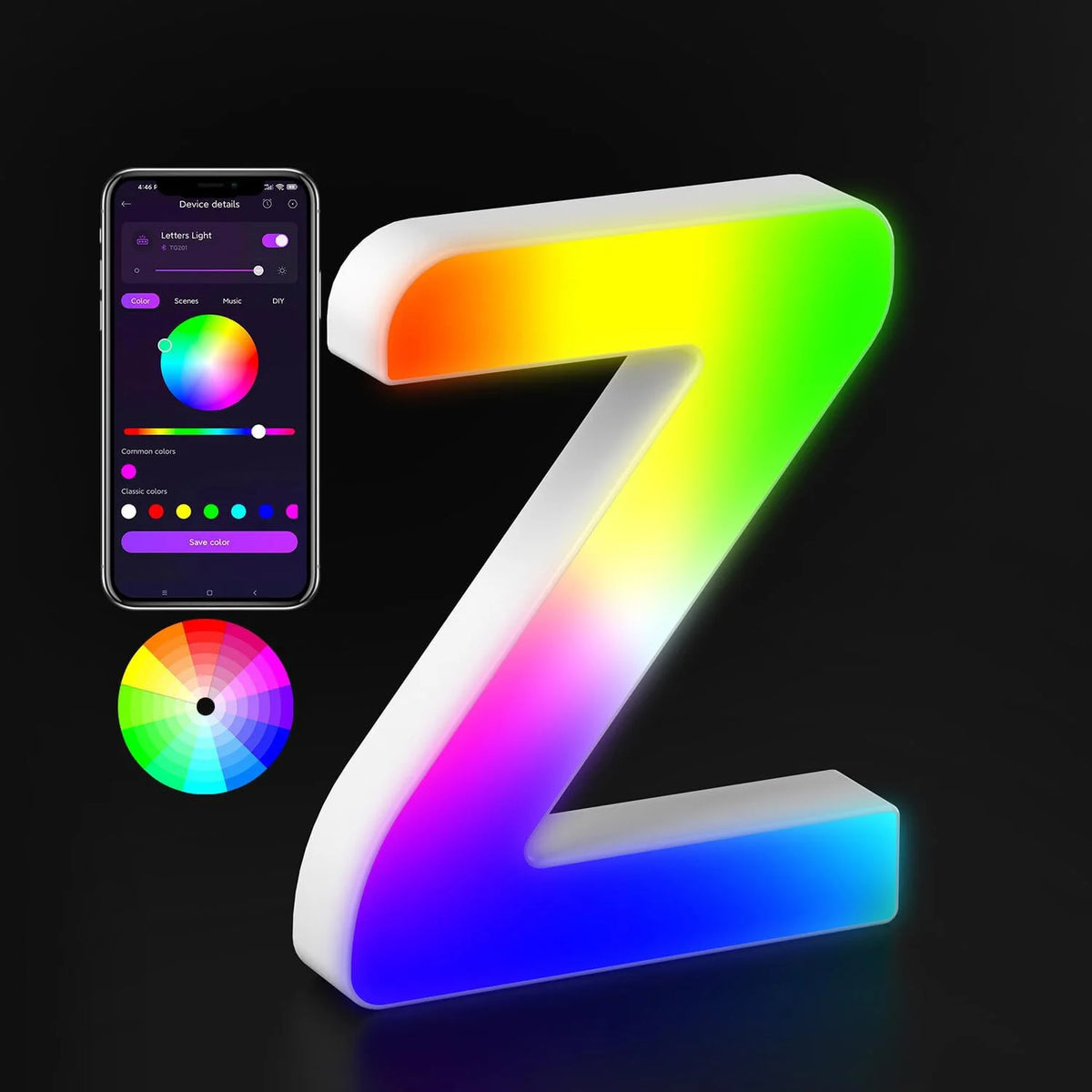 Light Up Letters LED Letter Lighted Letter Color Glitter Alphabet MeRGBW APP Music Sync Gift Logo Bar Wall Night Light Letters