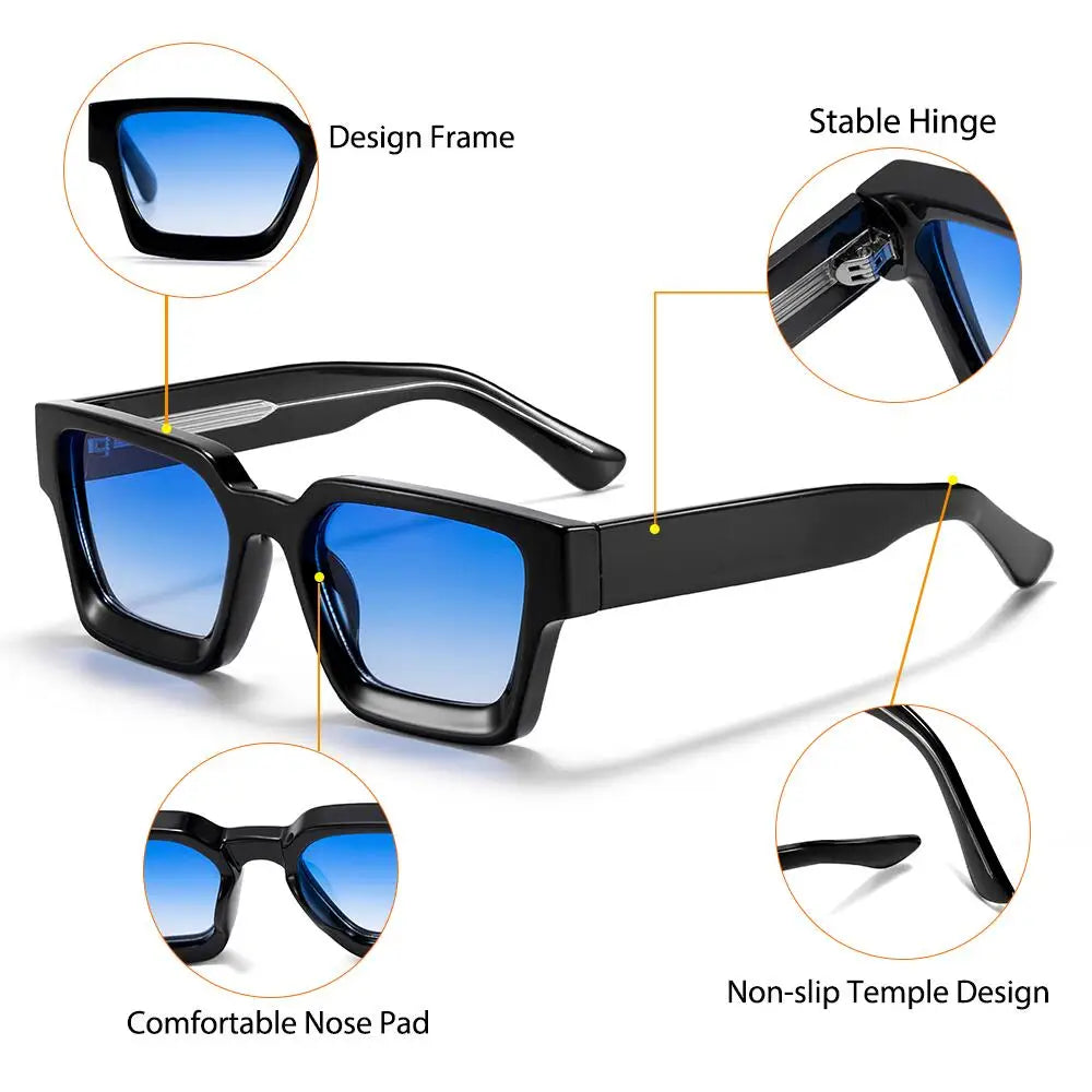 CATERSIDE New Men's Thick Frame Sunglasses Square Frame Gradient Suneyewear Women's Luxury Gift Outdoor Travel Eyewear UV400