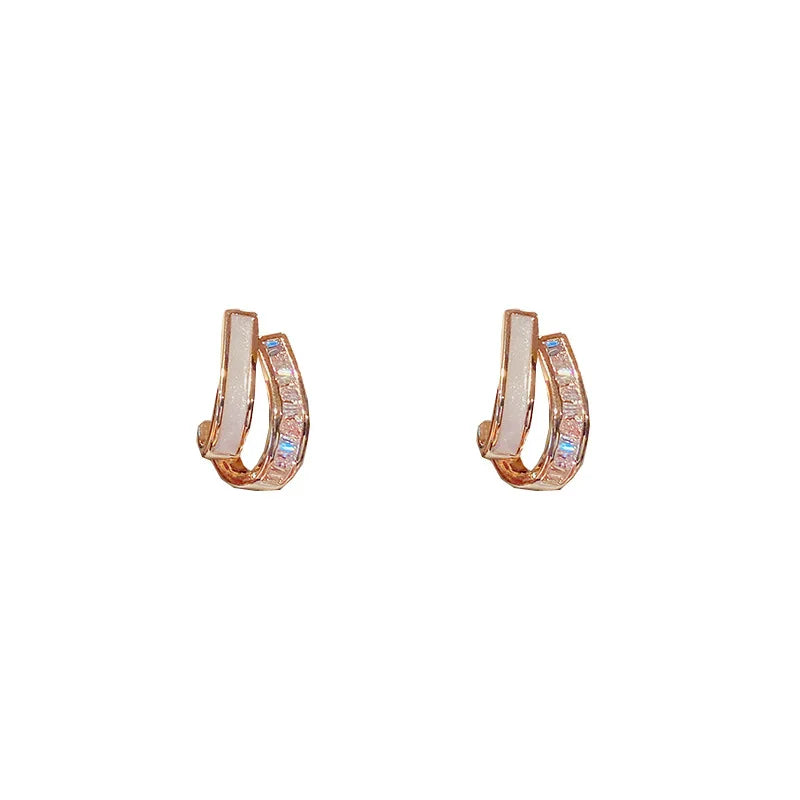 Korean Earring Claw Ear Hook Stud Earrings for Women White Enamel CZ Gold Color Ear Earrings Fashion Jewelry Christmas Gift