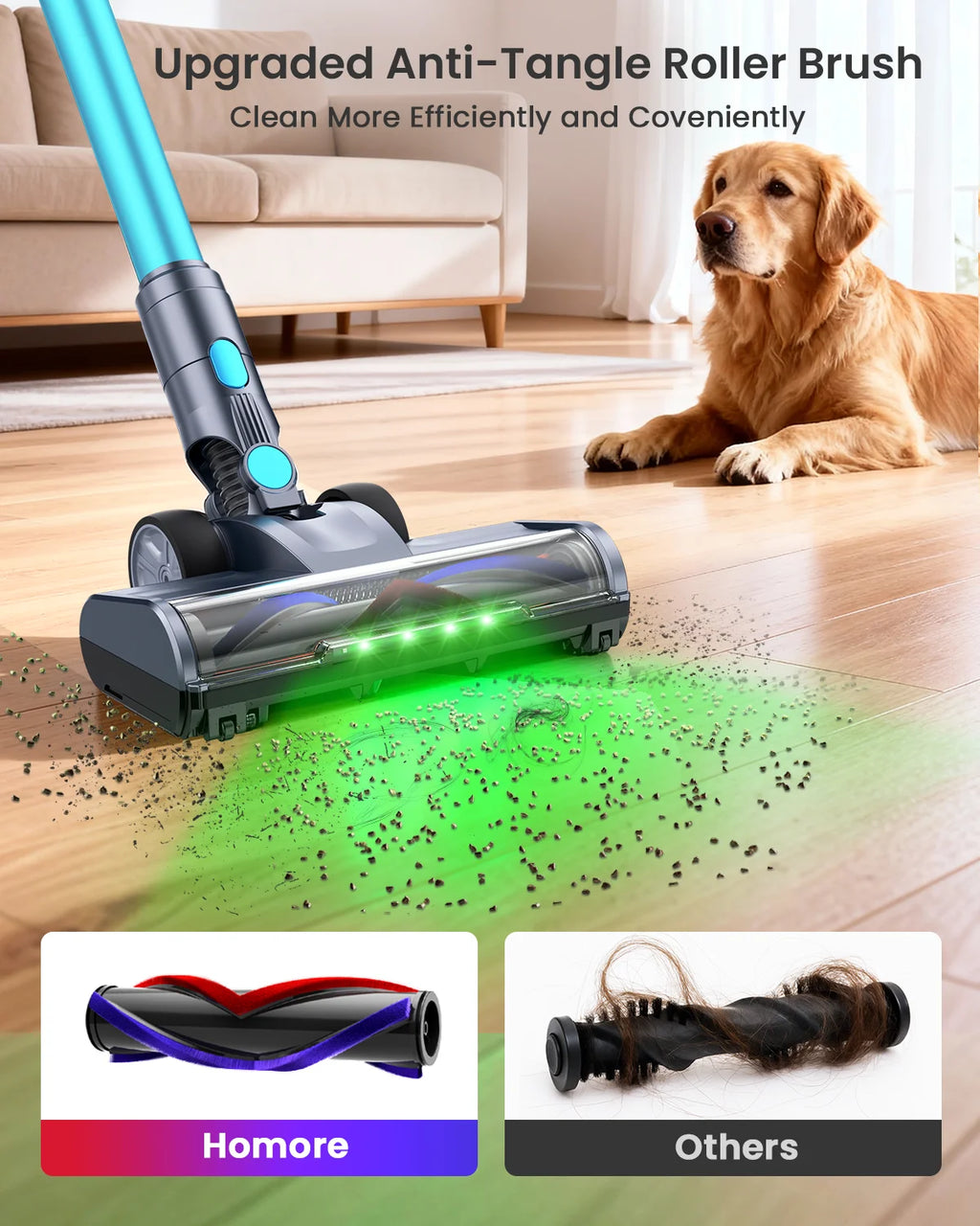 Homore NH007 650W/75KPA Powerful Cordless Vacuum Cleaner with LED Ambient Light, Smart Suction and Self-Standing Design