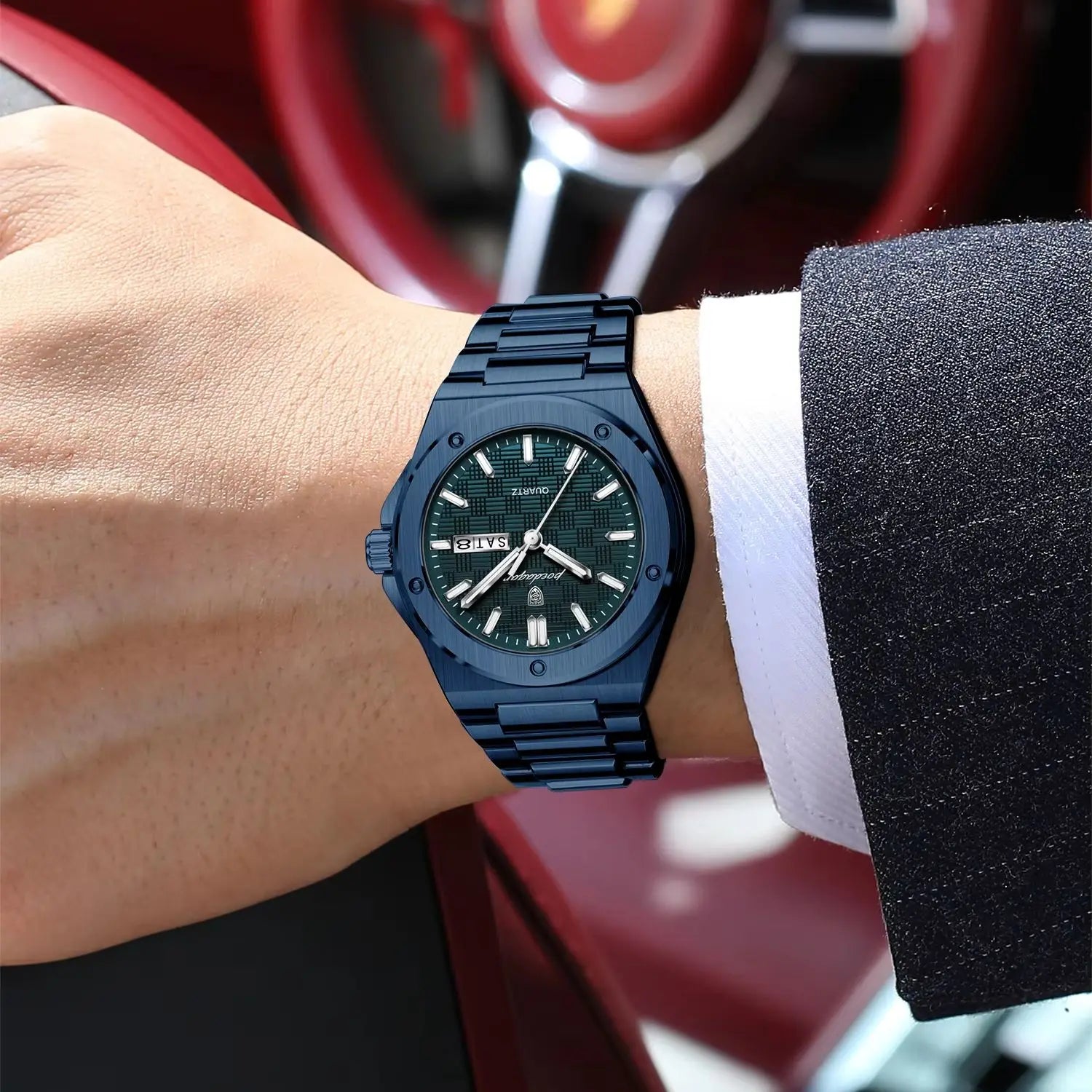 POEDAGAR Business Quartz Men's Clock Date Week Waterproof Luminous Sport Male Watch Stainless Steel Casual Watches For Man Reloj