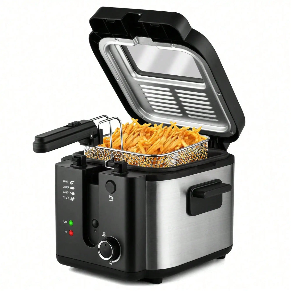 1500W Electric Deep Fryer with Basket, 2.5L 304 Stainless Steel Home Fryer with Temp Control, Removable Lid & Non‑Stick Inner Pot